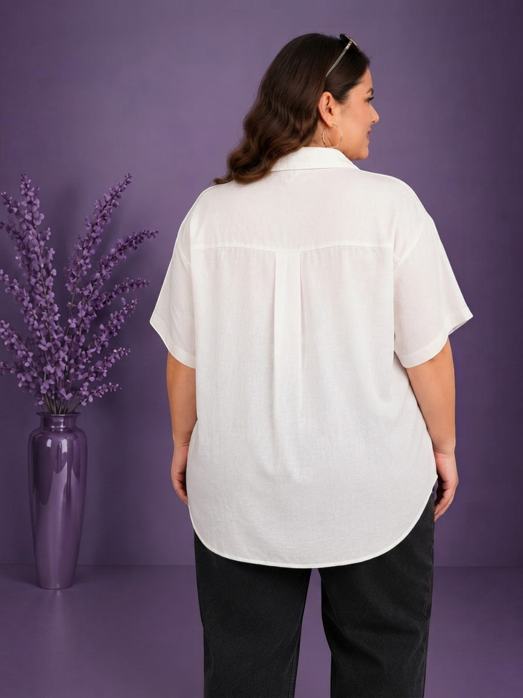 Women Plus Size Off-White Cotton Shirt Oxolloxo