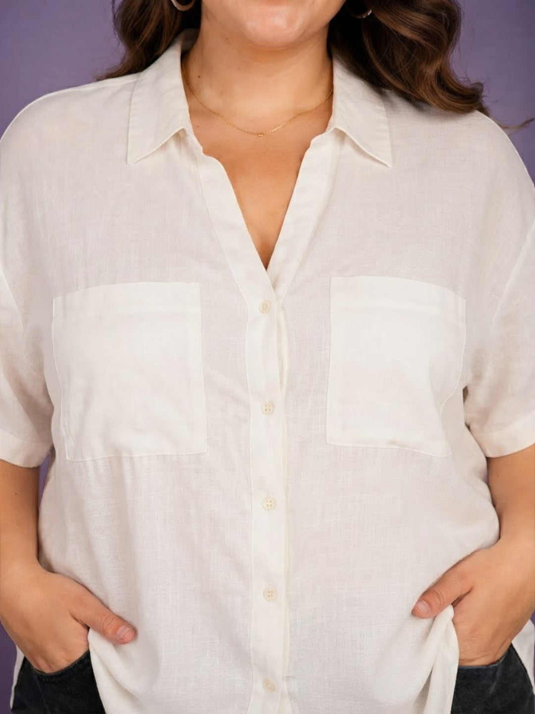 Women Plus Size Off-White Cotton Shirt Oxolloxo