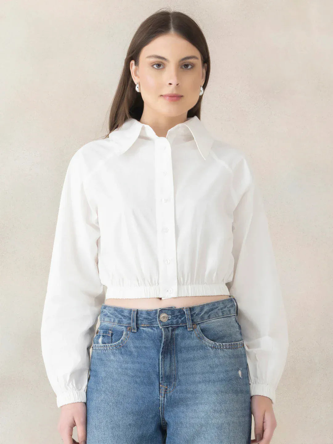 Black Cotton Crop Shirt