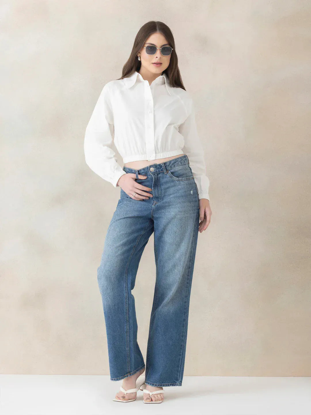 Black Cotton Crop Shirt