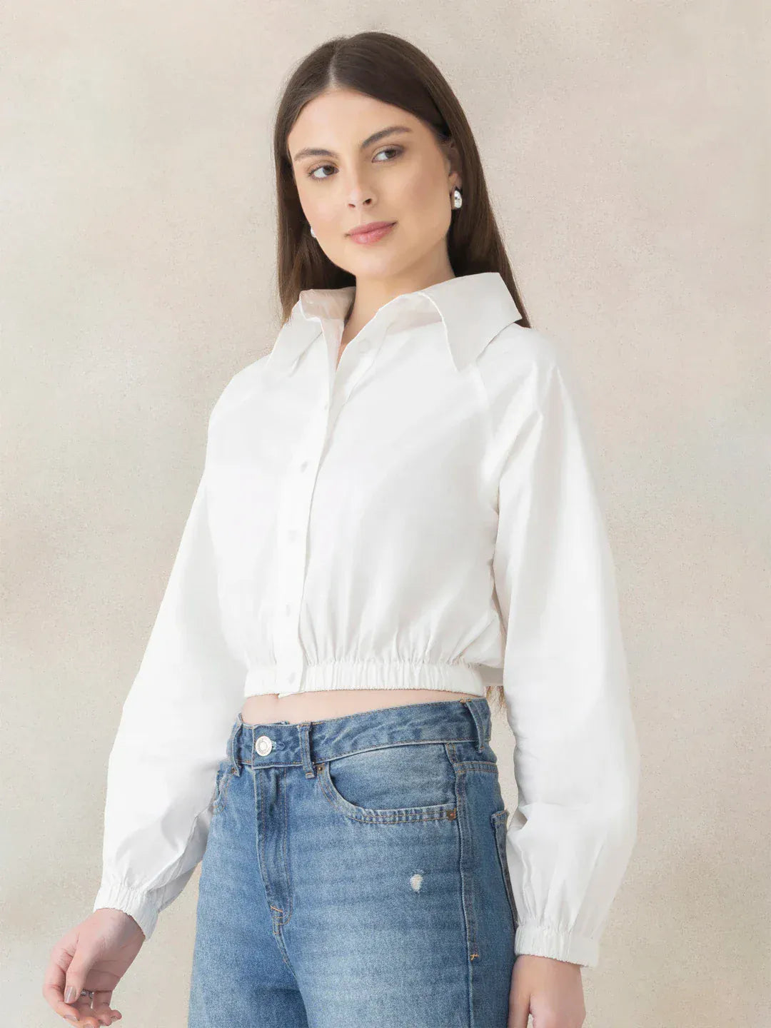 Black Cotton Crop Shirt