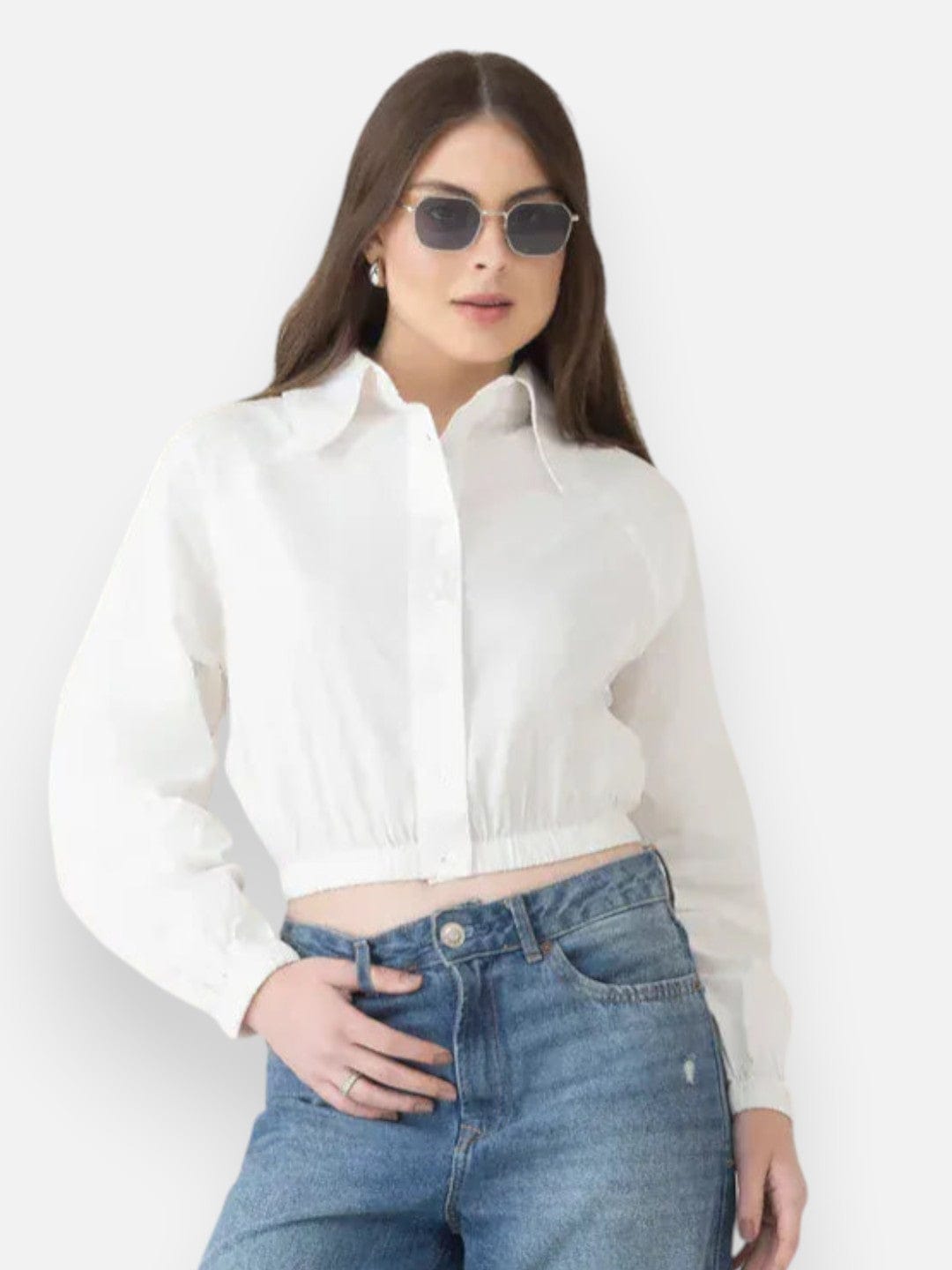 White Cotton Crop Shirt