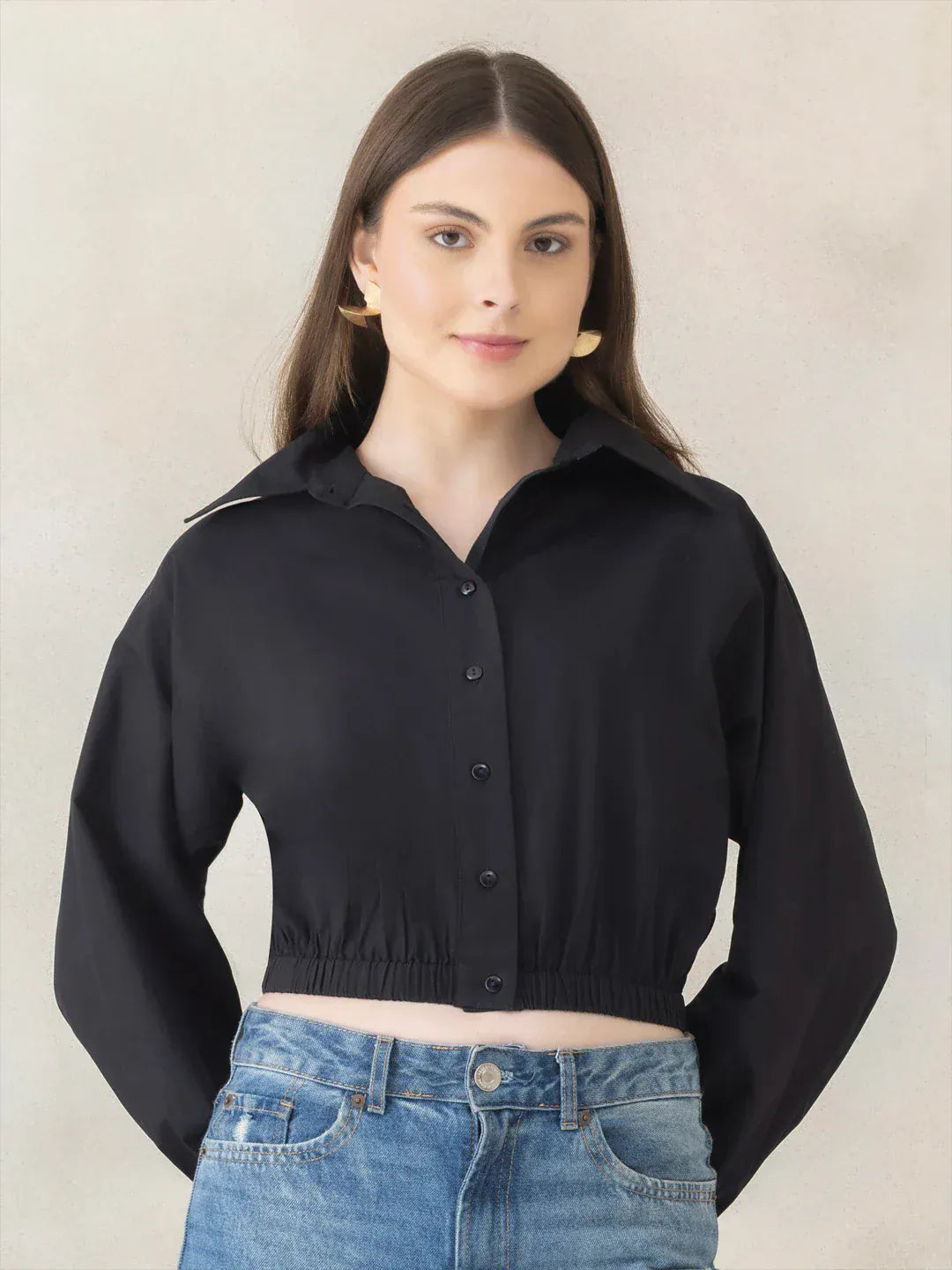 Beige Cotton Crop Shirt