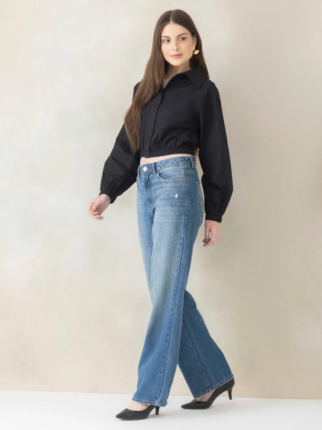 Beige Cotton Crop Shirt