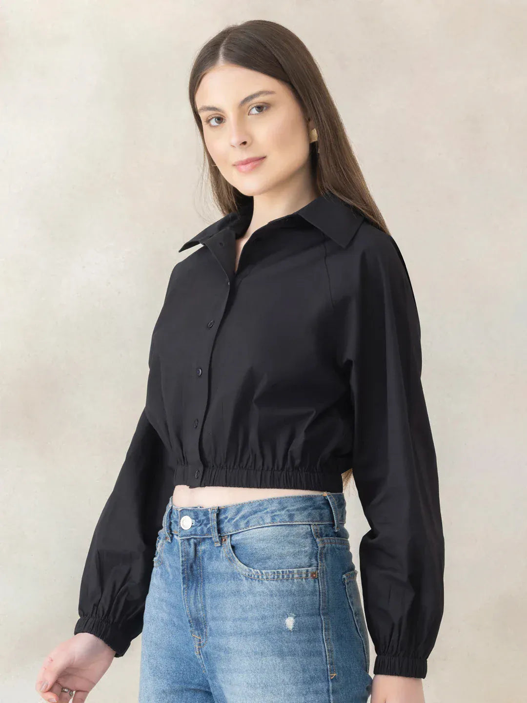 Beige Cotton Crop Shirt