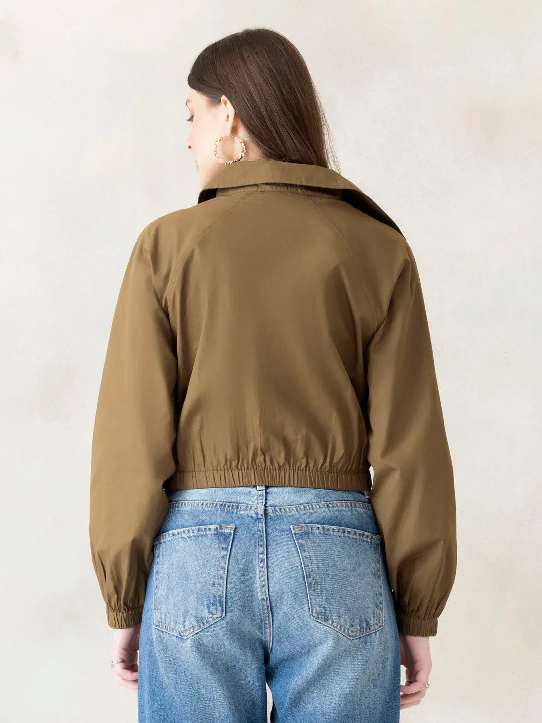 Light Brown Cotton Crop Shirt