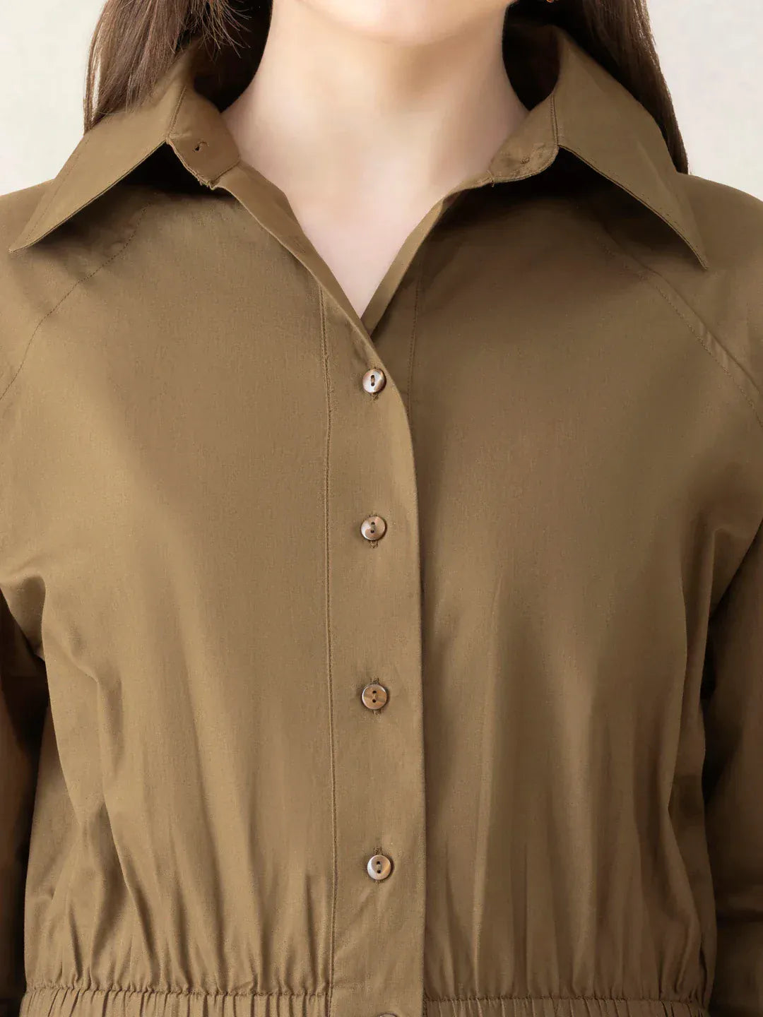 Light Brown Cotton Crop Shirt
