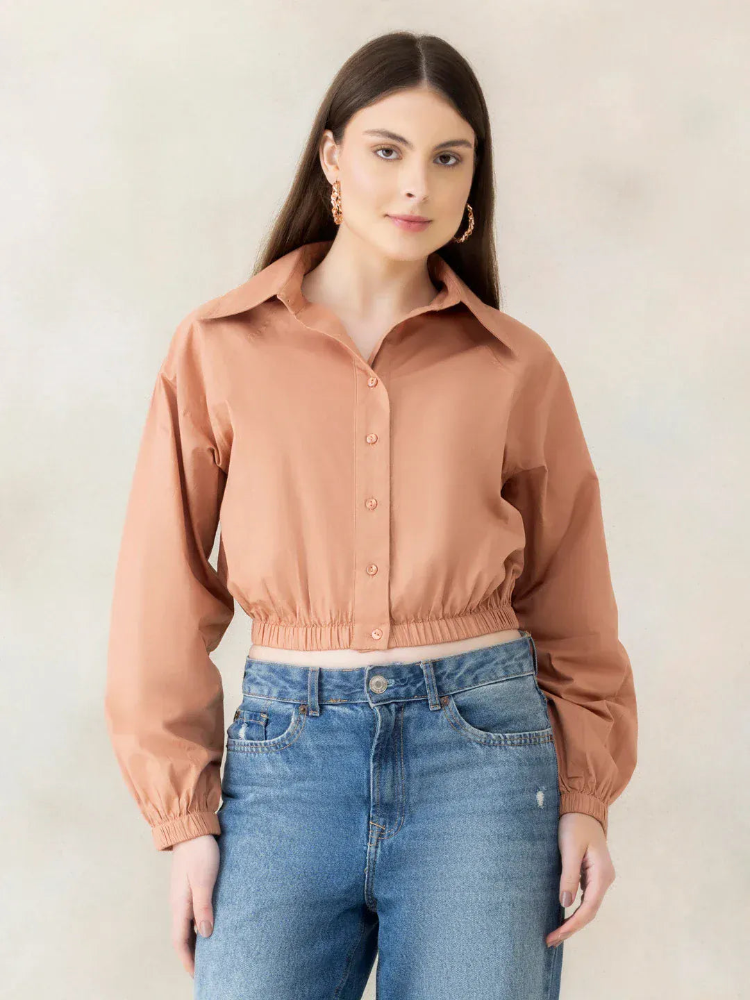 Women Olive Crop Shirt - Organic Cotton