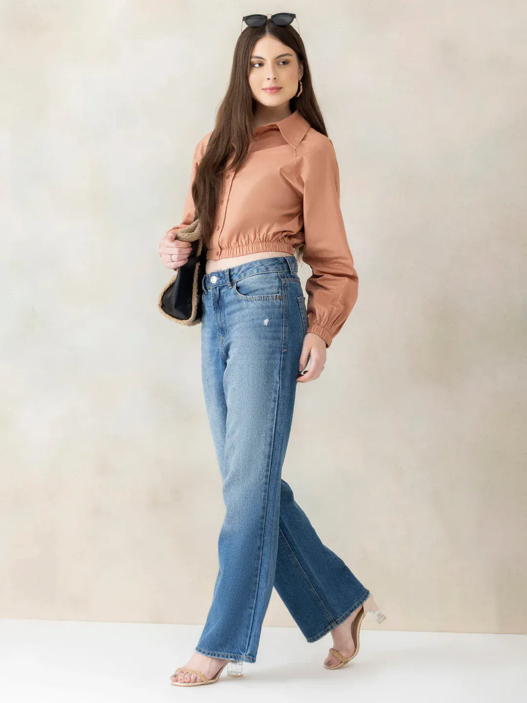 Women Light Brown Crop Shirt   Organic Cotton