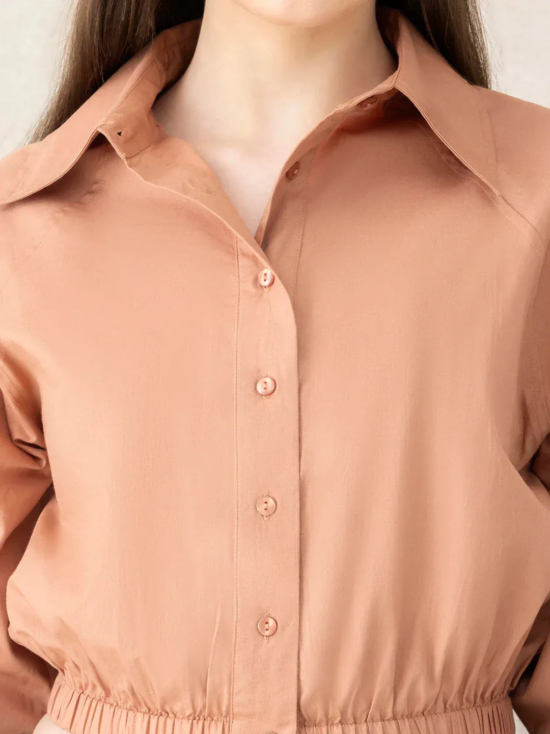 Women Light Brown Crop Shirt   Organic Cotton