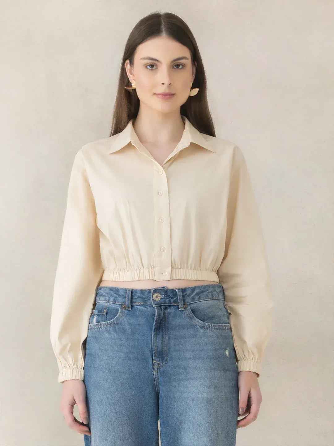 White Cotton Crop Shirt