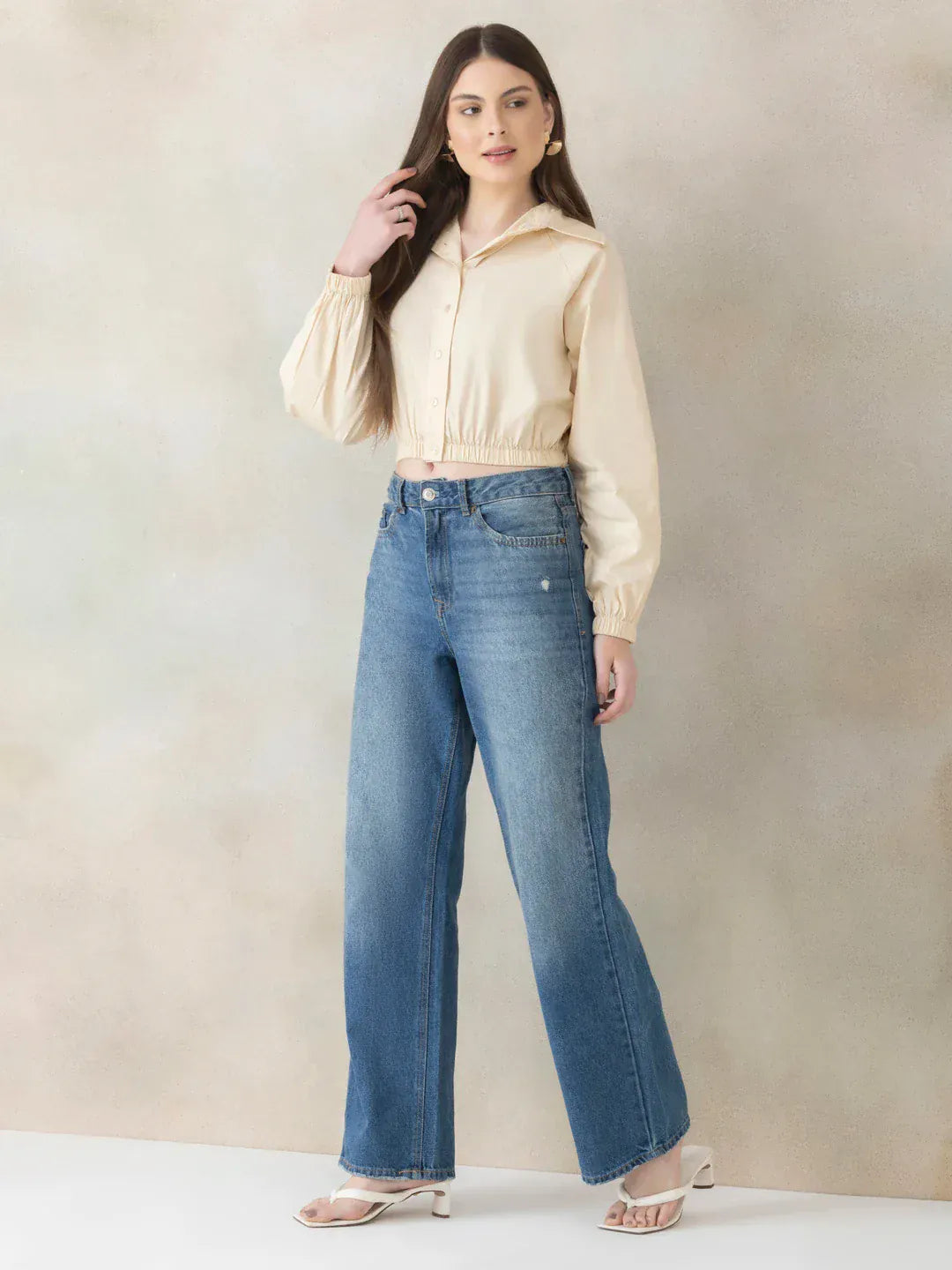 White Cotton Crop Shirt