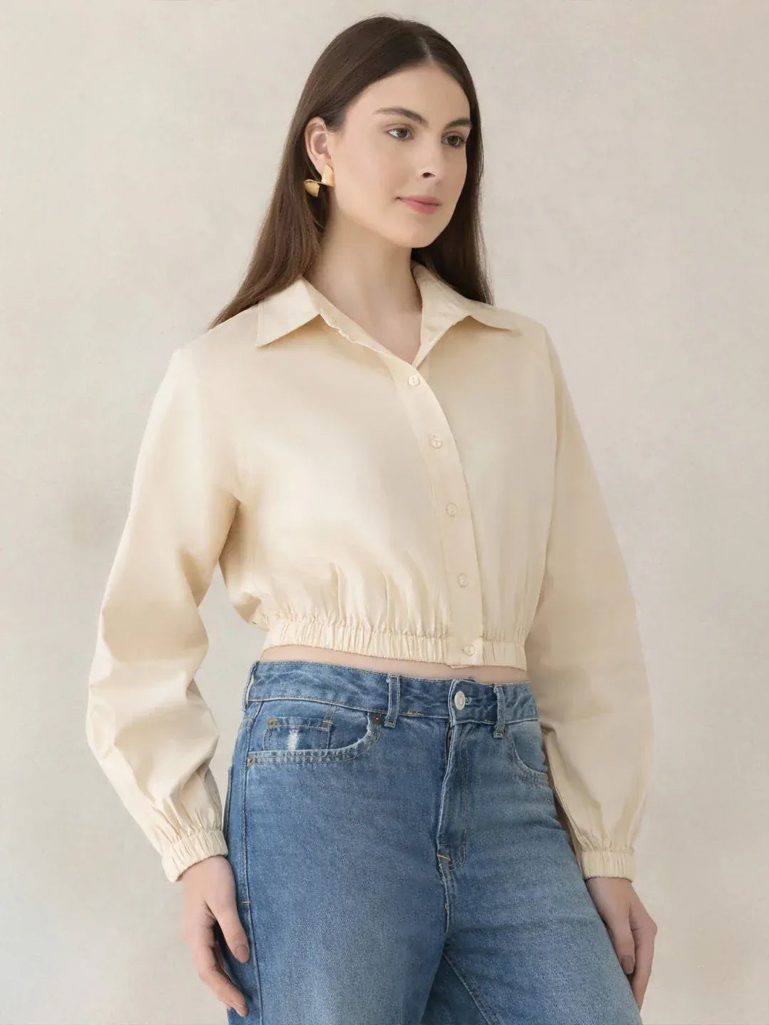 White Cotton Crop Shirt