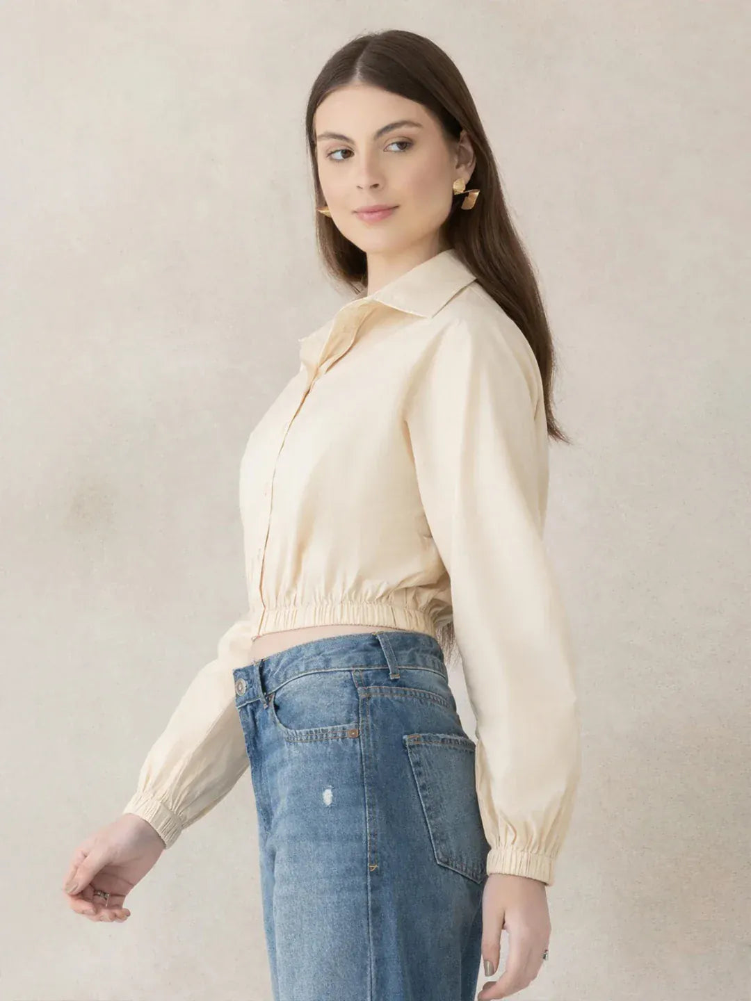 White Cotton Crop Shirt