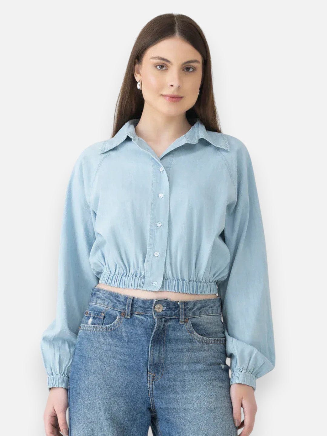 Blue Cotton Crop Shirt