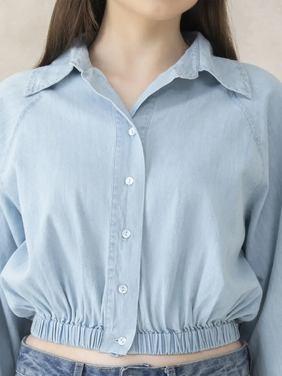 Blue Cotton Crop Shirt