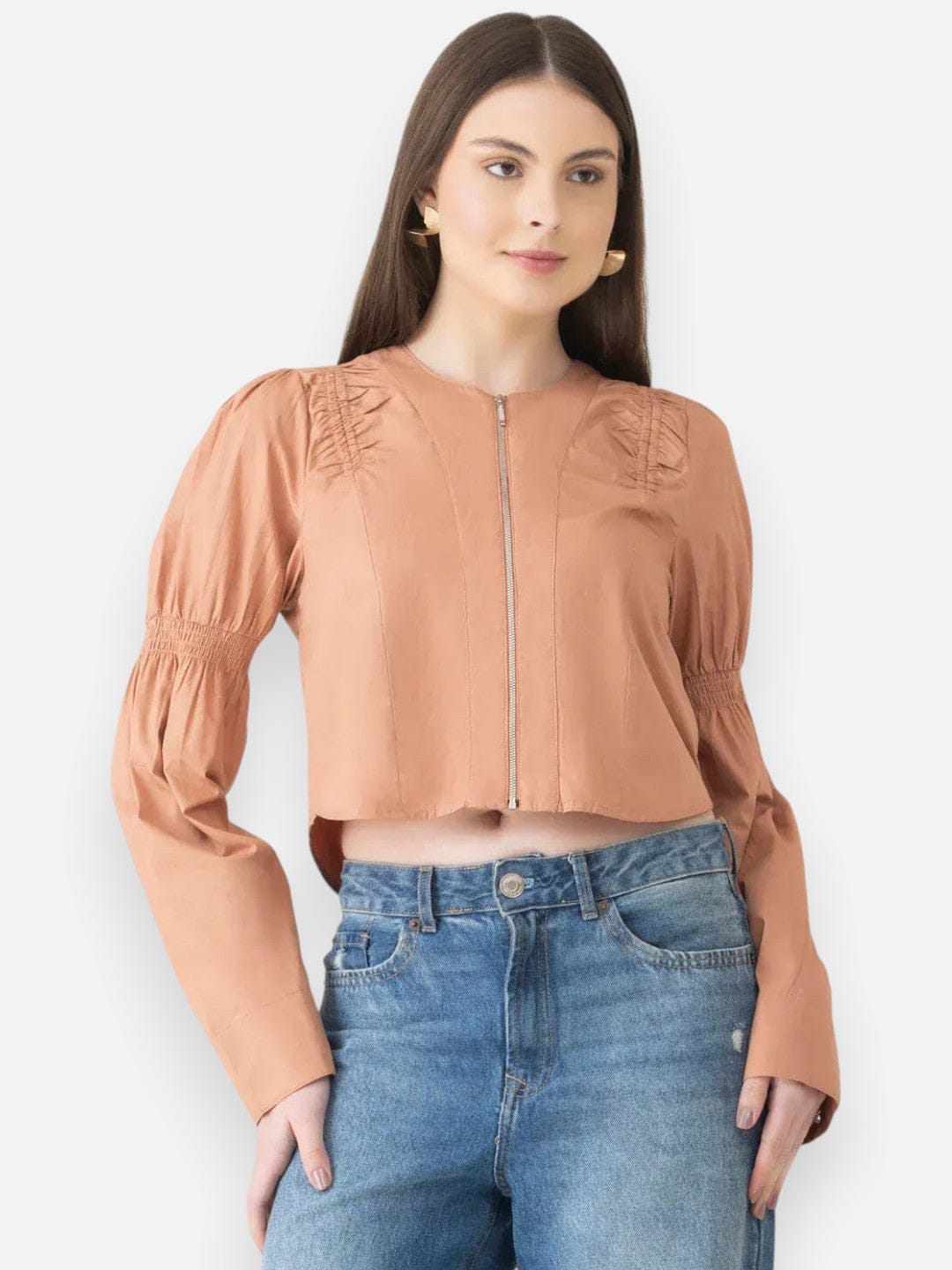 Women Light Brown Crop Top