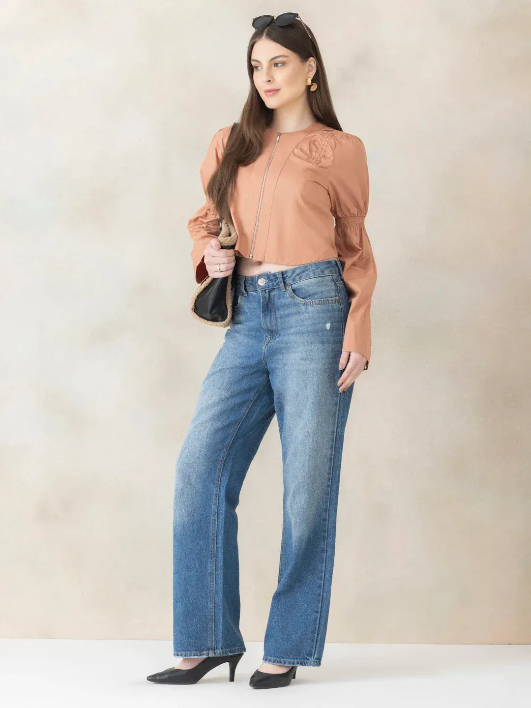 Women Light Brown Cotton Crop Top