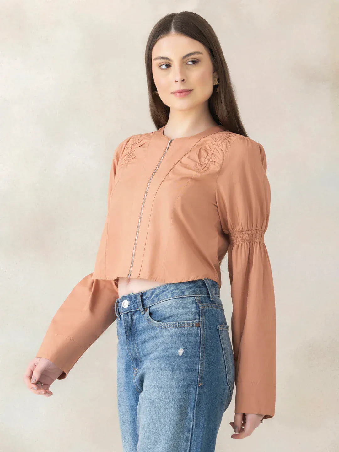 Women Light Brown Cotton Crop Top