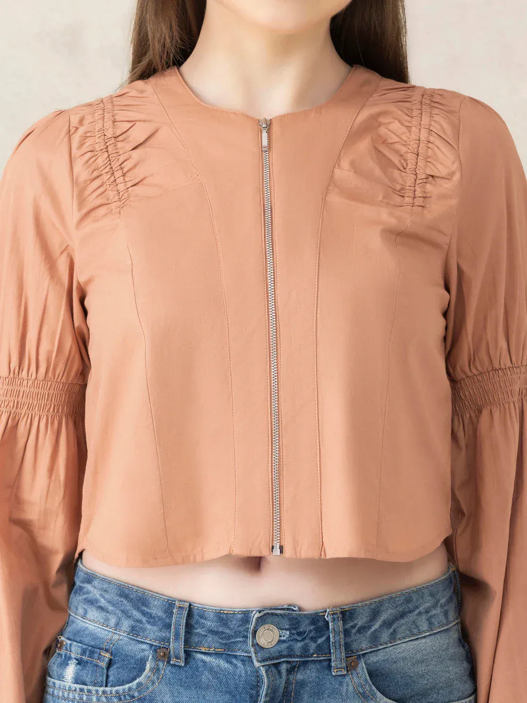 Women Light Brown Cotton Crop Top