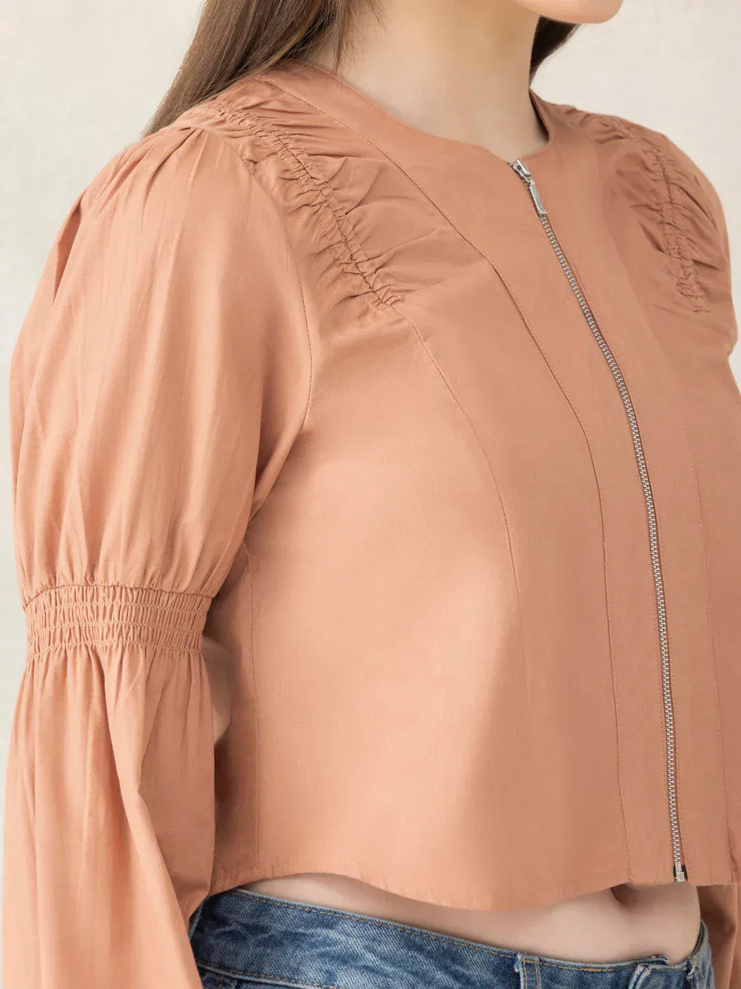 Women Light Brown Cotton Crop Top