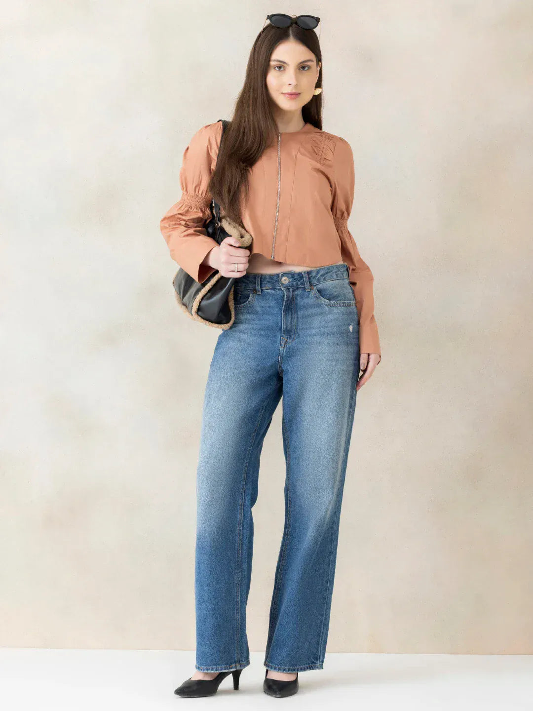 Women Light Brown Cotton Crop Top