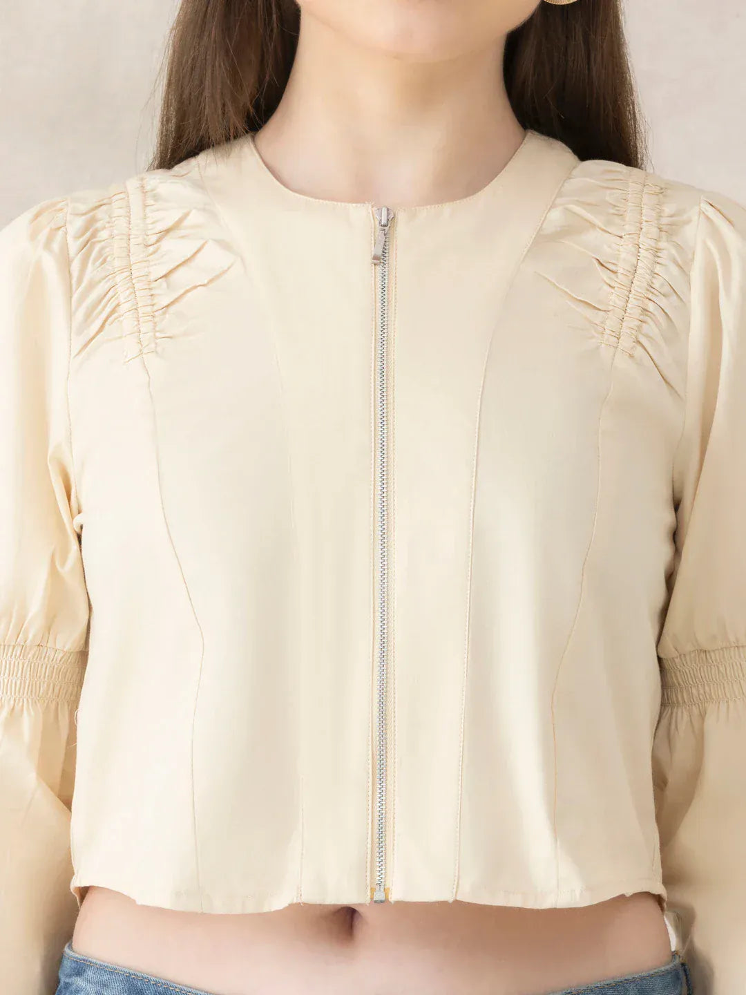 Light Brown Cotton Crop Shirt