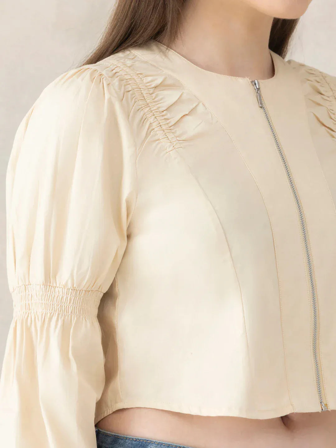 Light Brown Cotton Crop Shirt