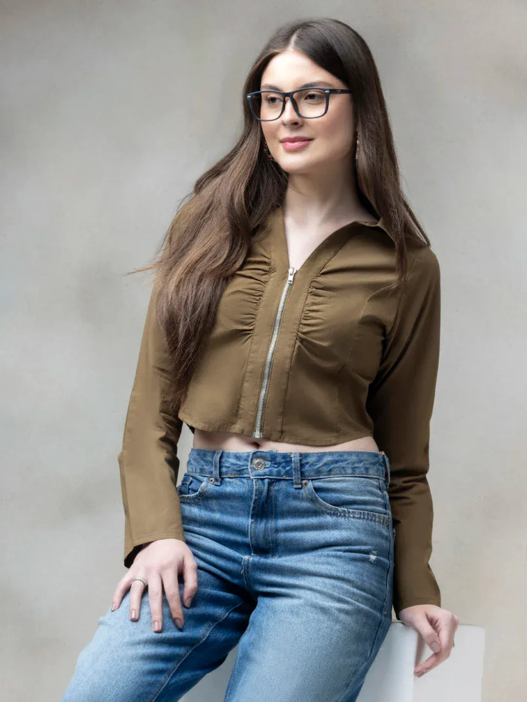 Beige Cotton Crop Top