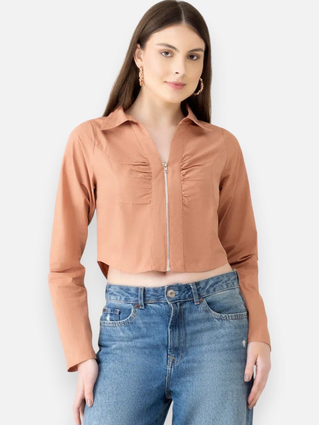 Women Light Brown Cotton Crop Top