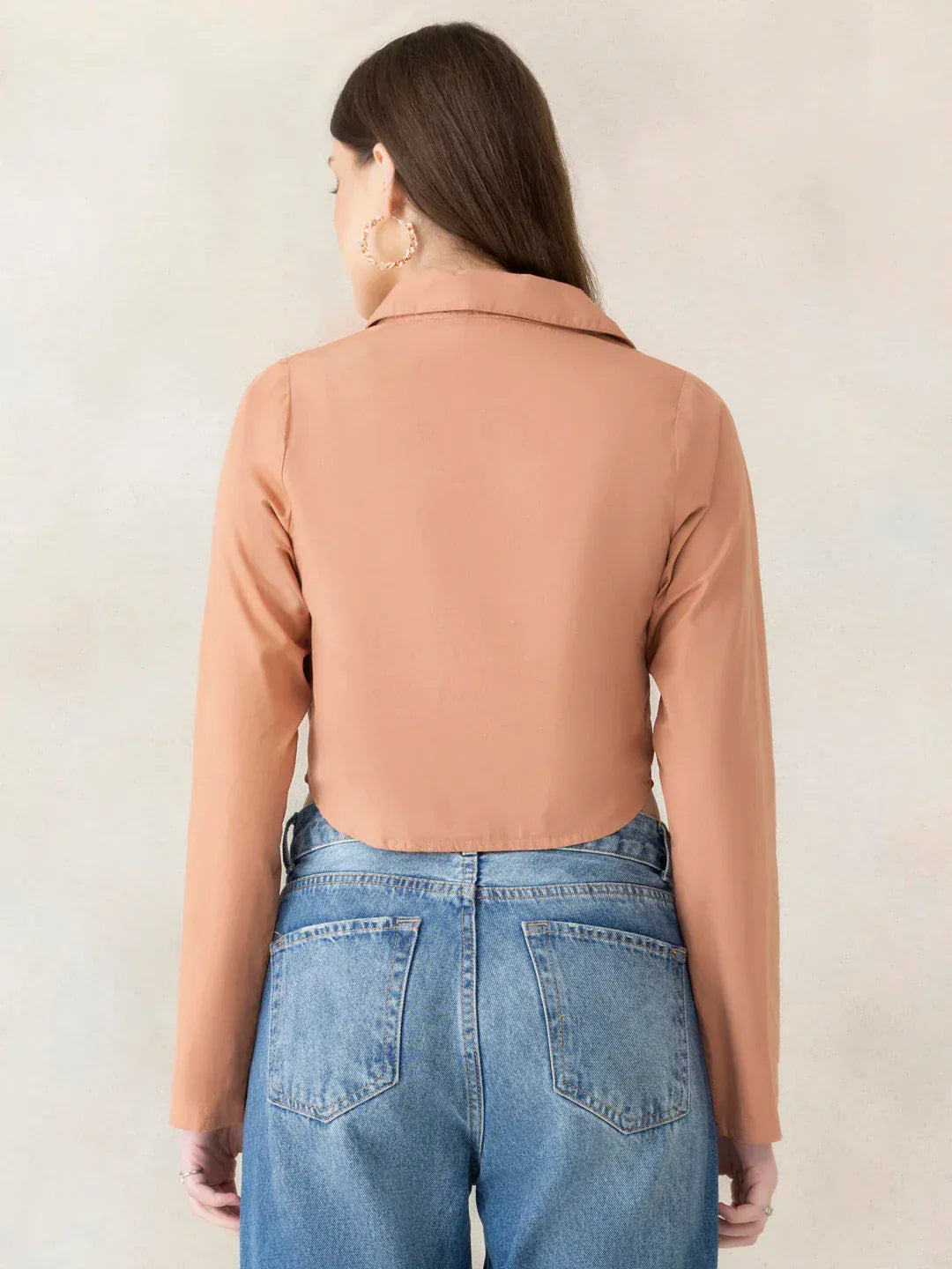 Women Light Brown Cotton Crop Top