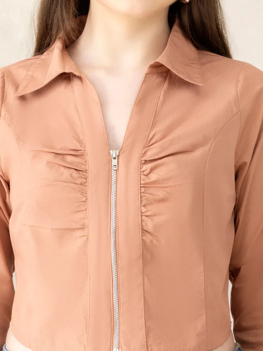 Women Light Brown Cotton Crop Top