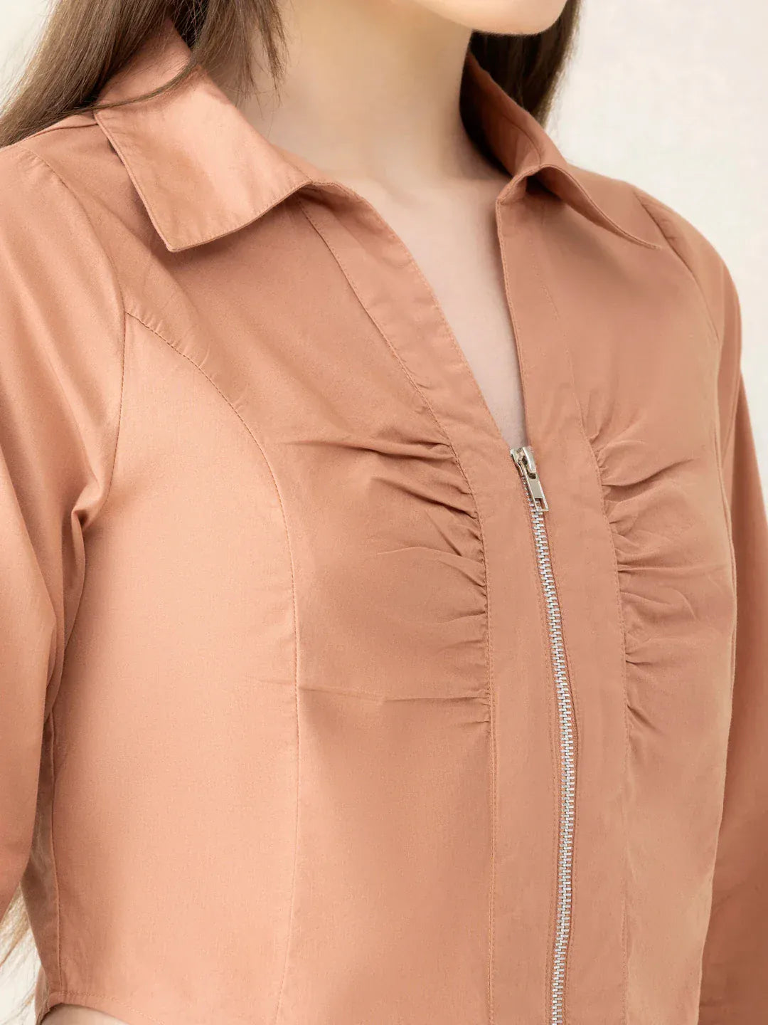 Women Light Brown Cotton Crop Top