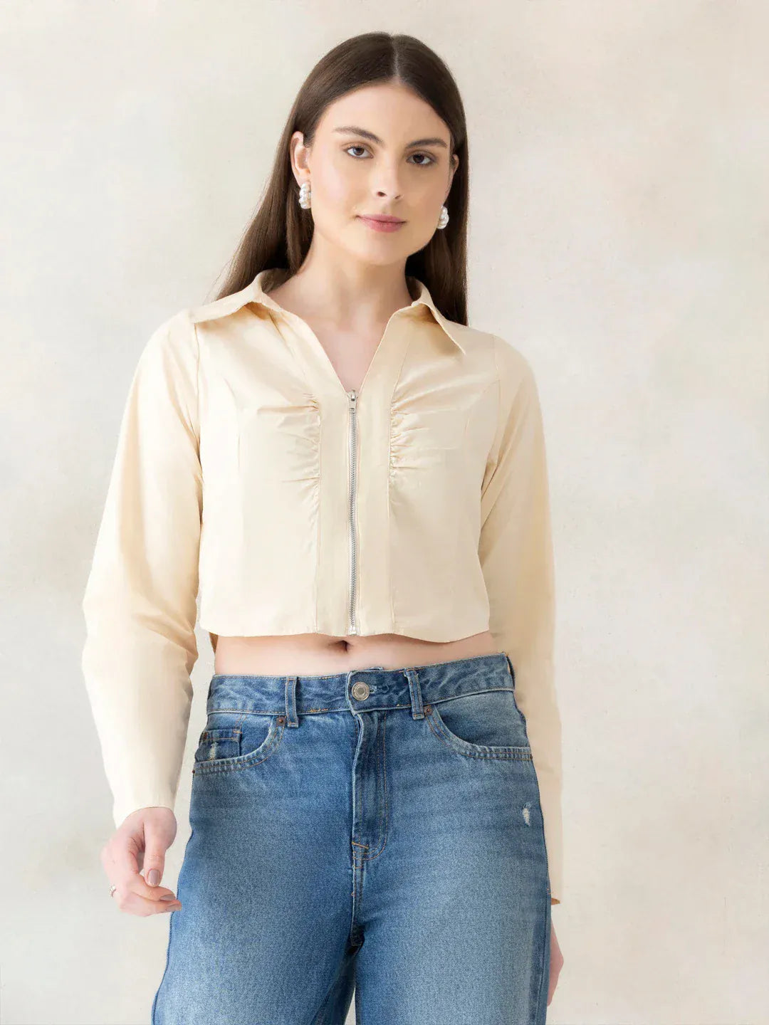 Beige Cotton Crop Top