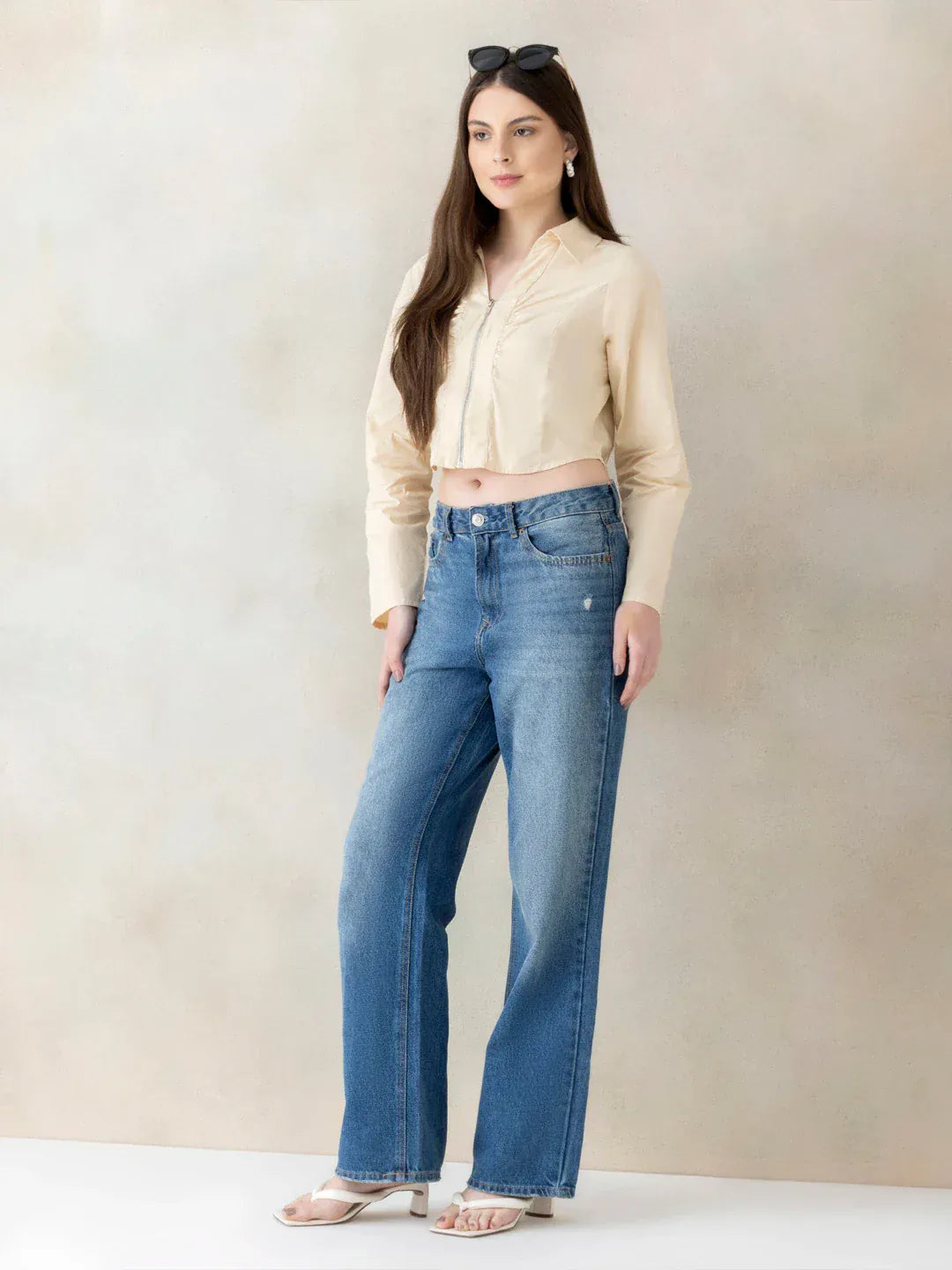 Beige Cotton Crop Top