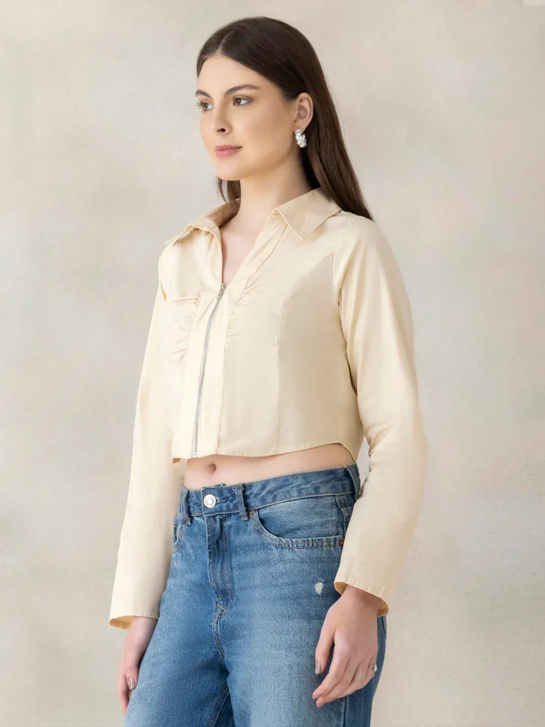 Beige Cotton Crop Top