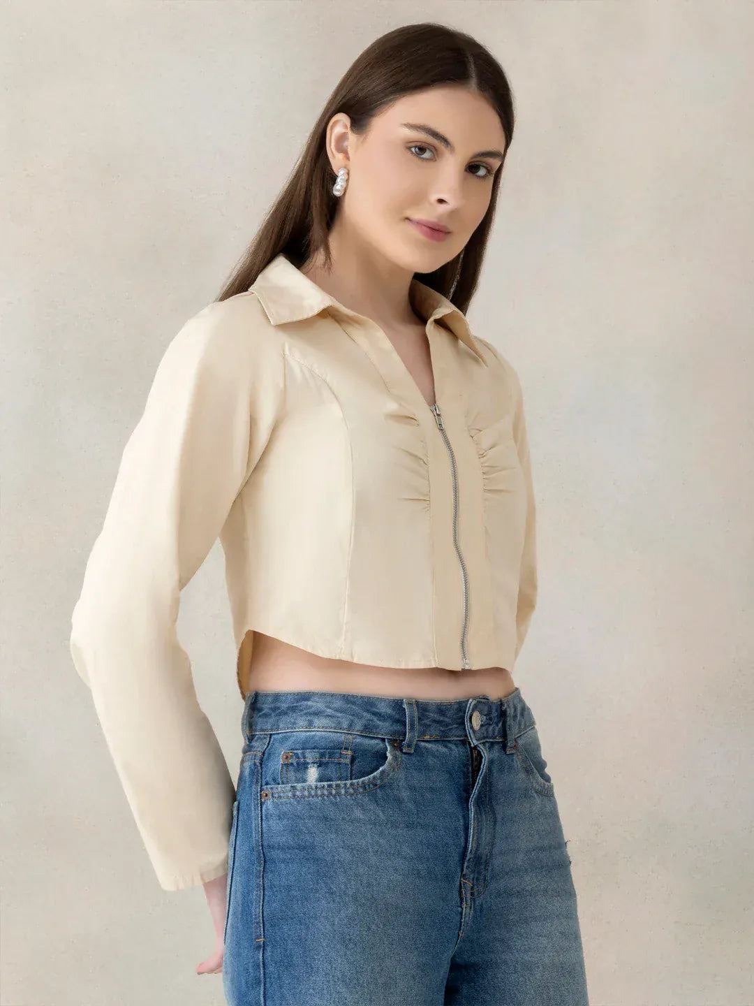 Beige Cotton Crop Top