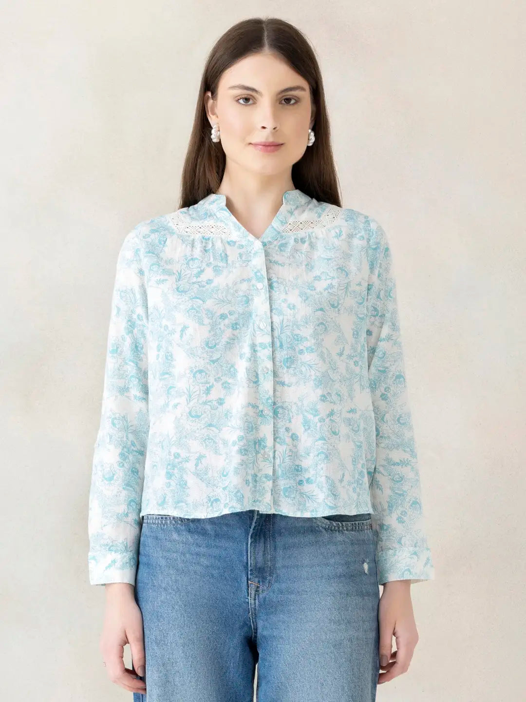 White Floral Cotton Top