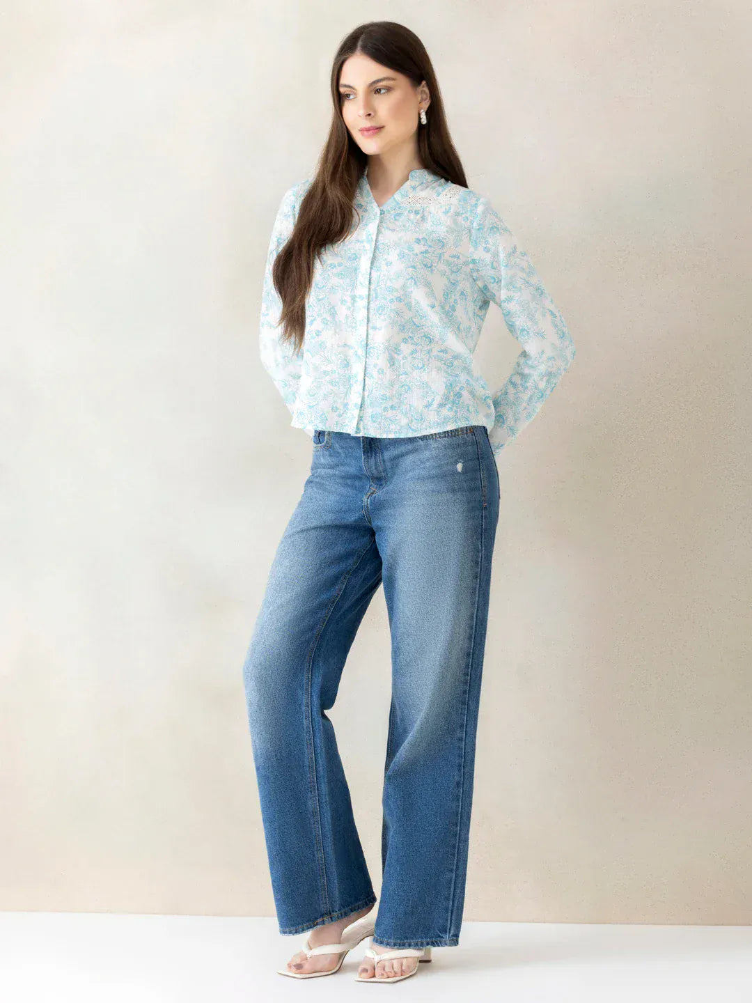 White Floral Cotton Top