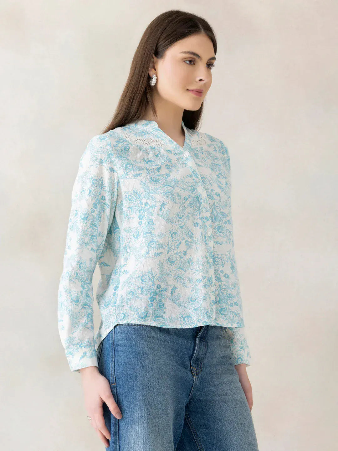 White Floral Cotton Top