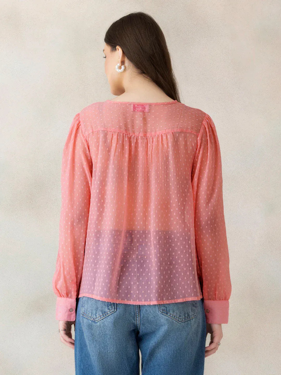 Peach Swiss Dot Embroidered Top