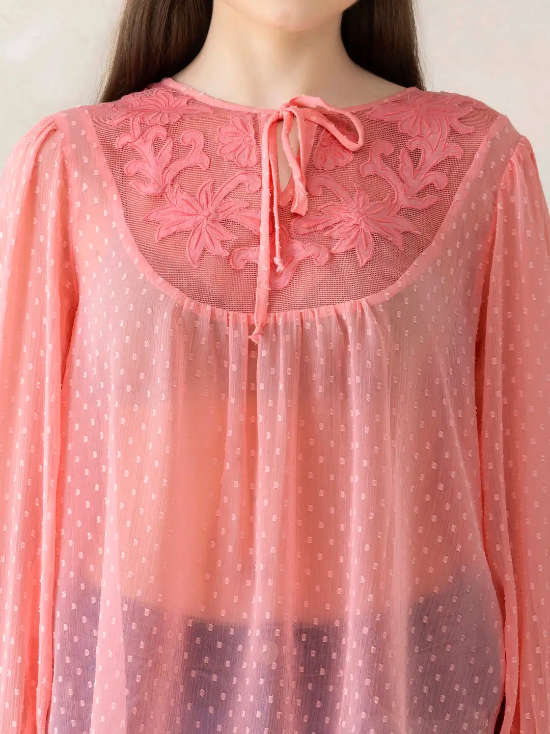 Peach Swiss Dot Embroidered Top