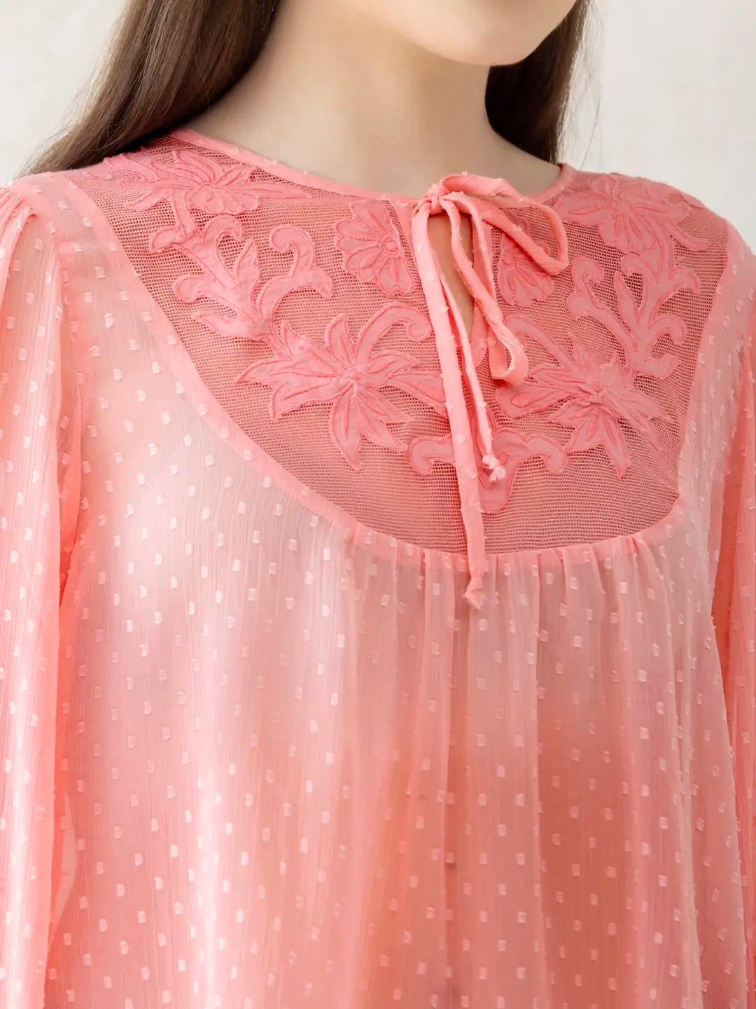 Peach Swiss Dot Embroidered Top