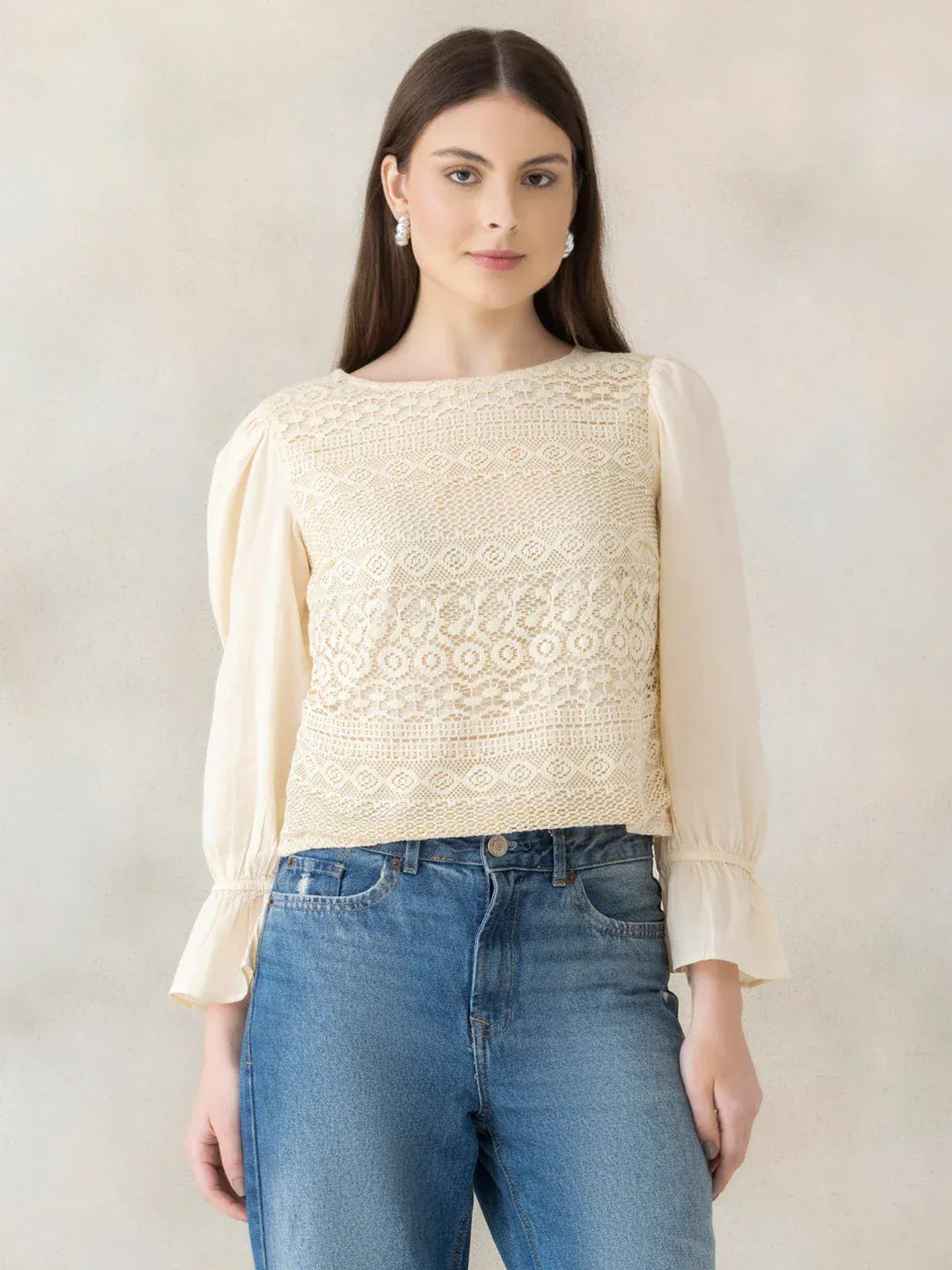 Beige Cotton Top For Girls