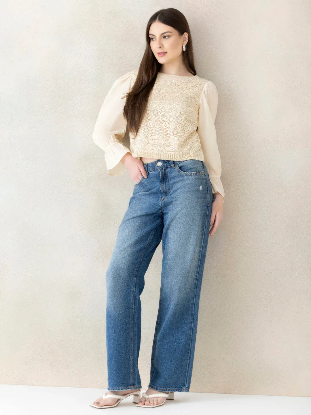 Beige Cotton Top For Girls