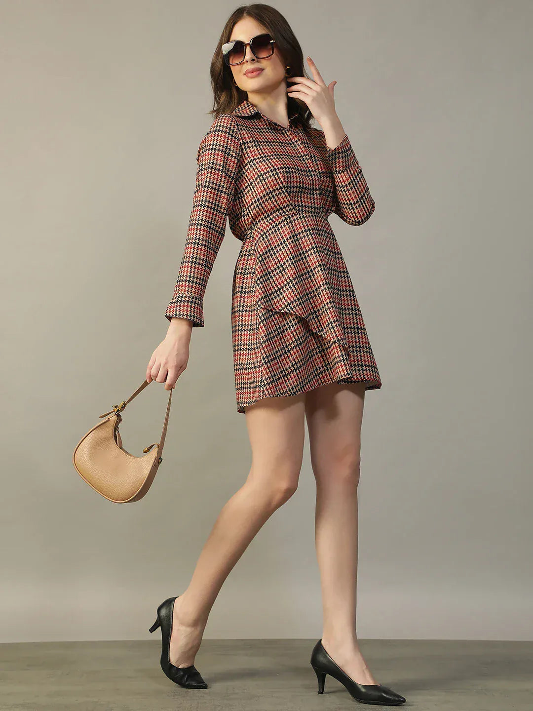 Women Multicolor Check Print Dress