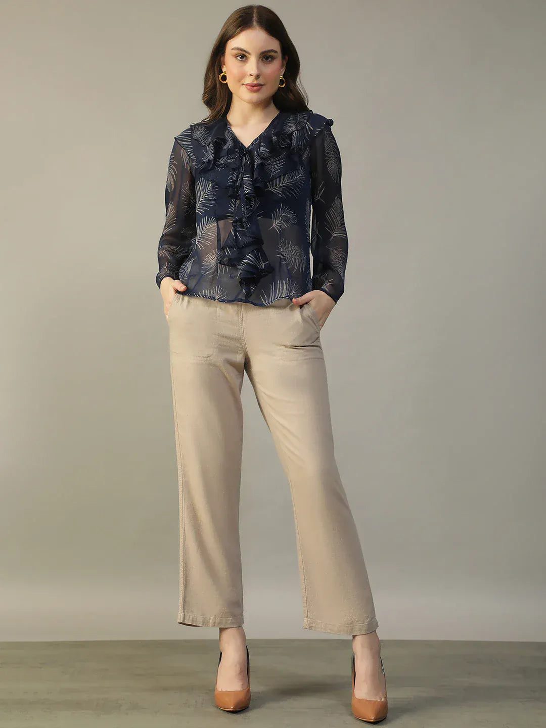 Women Navy Blue Floral Top