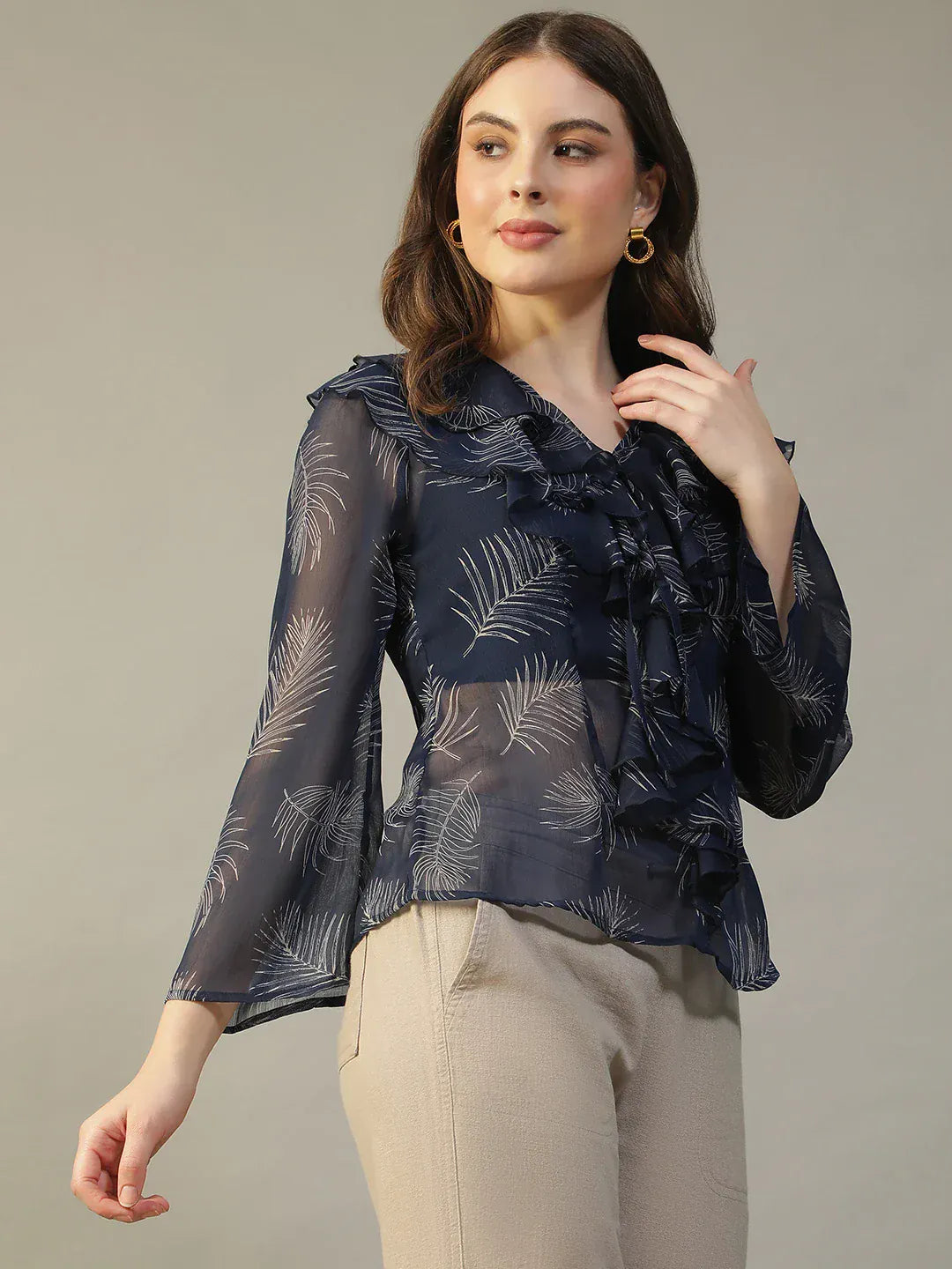 Women Navy Blue Floral Top