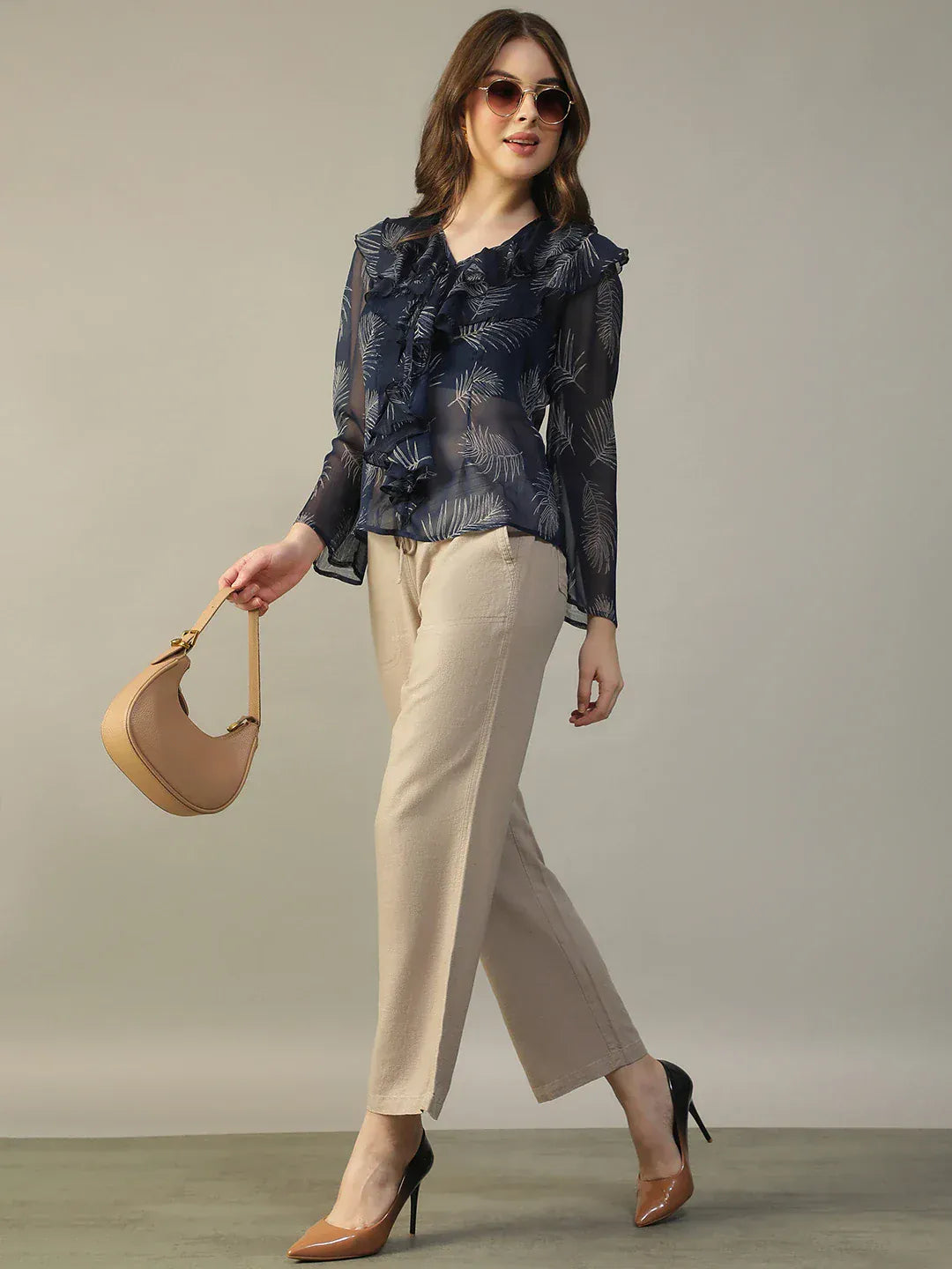 Women Navy Blue Floral Top