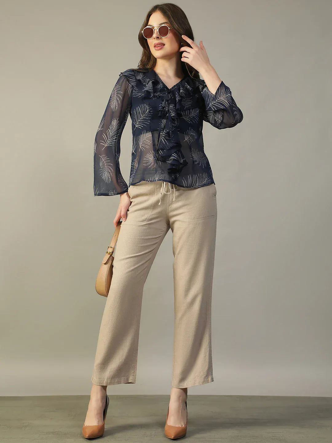 Women Navy Blue Floral Top